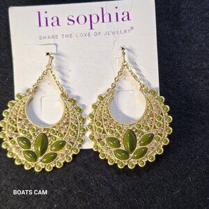 Lia Sophia Gold-Tone Green Bead Hoop Earrings - Elegant Dangle Collectible